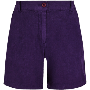 Women Others Solid - Women Linen Bermuda Shorts Solid, Reddish purple front Women Others Solid - Women Linen Bermuda Shorts Solid, Reddish purple front