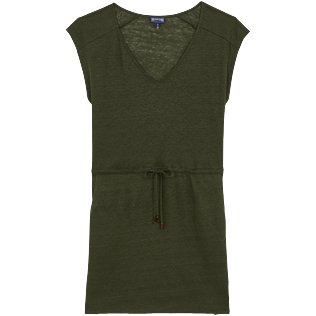 Femme AUTRES Uni - Robe Col V femme en Lin unie, Poivre front Femme AUTRES Uni - Robe Col V femme en Lin unie, Poivre front