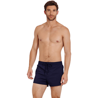 Hombre Short Clásico Liso - Bañador corto, elástico y ajustado liso para hombre, Azul marino frontworn Hombre Short Clásico Liso - Bañador corto, elástico y ajustado liso para hombre, Azul marino frontworn