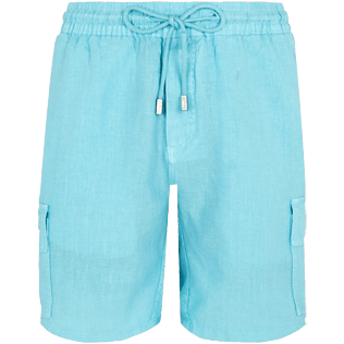 Uomo Altri Unita - Bermuda cargo uomo in lino tinta unita, Acqua front Uomo Altri Unita - Bermuda cargo uomo in lino tinta unita, Acqua front