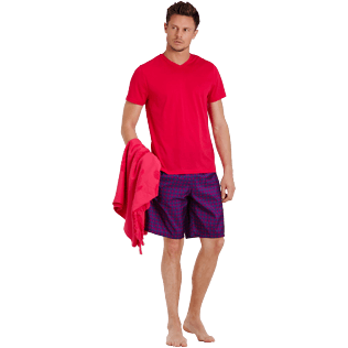 Homme AUTRES Uni - T-Shirt Col V en Coton Mercerisé Homme Uni, Groseille supp2 Homme AUTRES Uni - T-Shirt Col V en Coton Mercerisé Homme Uni, Groseille supp2
