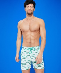 Men Embroidered Embroidered - Men Embroidered Swim Trunks Requins 3D - Limited Edition, Glacier front worn view