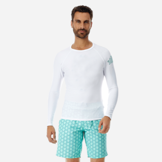 Others Printed - Unisex Long Sleeves Rashguards Solid, White frontworn Others Printed - Unisex Long Sleeves Rashguards Solid, White frontworn