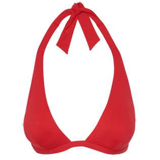 Mujer Halter Liso - Top de bikini anudado alrededor del cuello de color liso para mujer, Fresa front Mujer Halter Liso - Top de bikini anudado alrededor del cuello de color liso para mujer, Fresa front