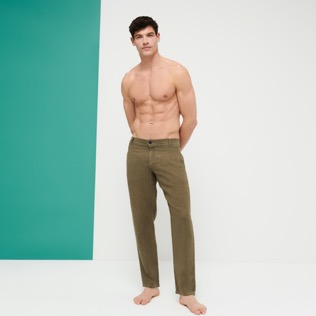 Hombre Autros Liso - Pantalón de lino con tinte natural para hombre, Scrub vista frontal desgastada