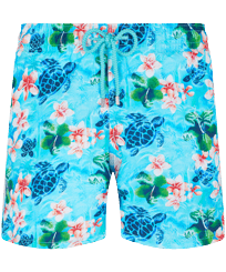 Men Classic Printed - Men Swim Trunks Turtles Jungle, Lazulii blue front view