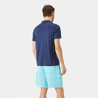Uomo Altri Unita - Polo uomo in lyocell tinta unita, Blu marine vista indossata posteriore