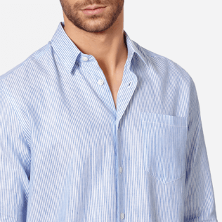 Homme Chemises Graphique - Chemise en Lin Rayée, Bleu ciel supp1 Homme Chemises Graphique - Chemise en Lin Rayée, Bleu ciel supp1