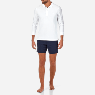 Herren Andere Uni - Einfarbiges, langärmliges Polohemd aus Baumwollpikee, Weiss frontworn Herren Andere Uni - Einfarbiges, langärmliges Polohemd aus Baumwollpikee, Weiss frontworn
