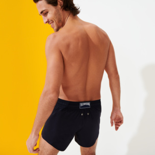 Men Short classic Solid - Men Swimwear Short and Fitted Stretch Solid, Navy back worn view