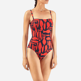 Women One piece Printed - Silex Fishes One piece, Poppy red frontworn Women One piece Printed - Silex Fishes One piece, Poppy red frontworn