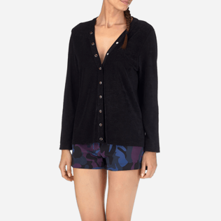 Donne 009 Unita - Cardigan donna in spugna tinta unita, Nero supp1 Donne 009 Unita - Cardigan donna in spugna tinta unita, Nero supp1
