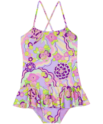 Mädchen Einteiler Bedruckt - Rainbow Flowers Badeanzug für Mädchen, Cyclamen Vorderansicht