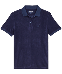 Men Others Solid - Men Terry Polo Shirt Solid, Navy front view