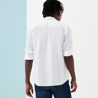 Picture of Men Others Solid - Men Cotton Shirt Solid, White back worn view Picture of Men Others Solid - Men Cotton Shirt Solid, White back worn view