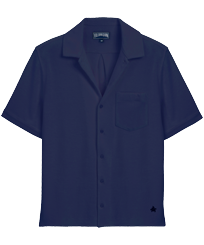 Herren Andere Uni - Unisex Jacquard-Bowling-Hemd aus Frottee, Marineblau Vorderansicht