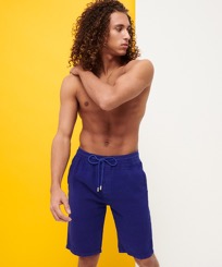 Men Others Graphic - Men Linen Bermuda Shorts Rayures, Purple blue front worn view