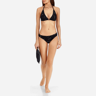 Women Halter Printed - Women Triangle Bikini Top Fish Dance, Black supp4 Women Halter Printed - Women Triangle Bikini Top Fish Dance, Black supp4