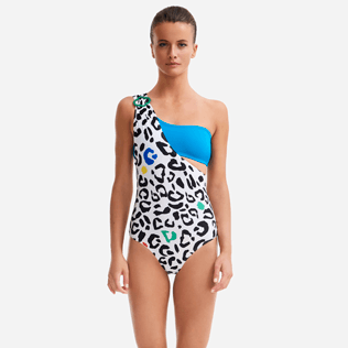 Mujer Una pieza Estampado - Bañador de una sola pieza de corte asimétrico con estampado Leopard para mujer - Vilebrequin x JCC+ - Edición limitada, Blanco frontworn Mujer Una pieza Estampado - Bañador de una sola pieza de corte asimétrico con estampado Leopard para mujer - Vilebrequin x JCC+ - Edición limitada, Blanco frontworn
