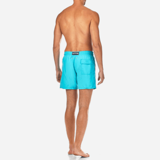 Hombres Corte Clásico Bordado - Bañador con bordado Natural Flower, Celeste backworn Hombres Corte Clásico Bordado - Bañador con bordado Natural Flower, Celeste backworn