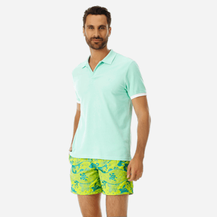 Men Others Solid - Men Cotton Pique Polo Shirt Solid, Mint frontworn Men Others Solid - Men Cotton Pique Polo Shirt Solid, Mint frontworn