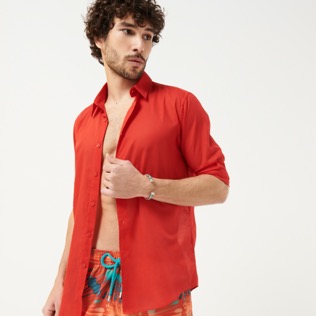 Hombre Autros Liso - Camisa en gasa de algodón de color liso unisex, Peppers detalles vista 3