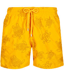 Men Classic Embroidered - Men Swim Trunks Embroidered Vilebrequin Turtles 50 - Limited Edition, Yellow front view