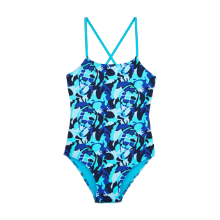 Niñas One Piece Estampado - Bañador de una sola pieza con estampado Camouflage Turtles, Celeste front Niñas One Piece Estampado - Bañador de una sola pieza con estampado Camouflage Turtles, Celeste front