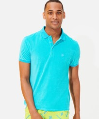 Men Others Solid - Men Terry Polo Shirt Solid, Azure front worn view