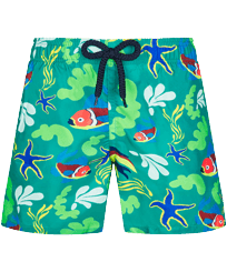 Boys Swim Shorts Ultra-light and Packable Naive Fish Emerald vista frontal