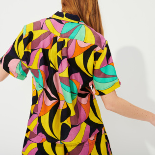 Donna Altri Stampato - Camicia donna in lino 1984 Invisible Fish, Nero vista indossata posteriore