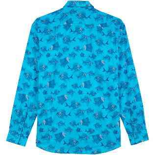 Andere Bedruckt - 2018 Prehistoric Fish Unisex Sommerhemd aus Baumwollvoile, Aquamarin blau Rückansicht