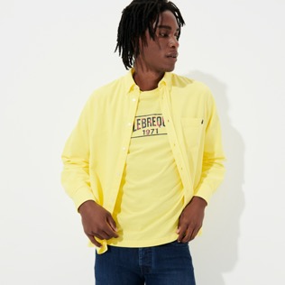 Hombre Autros Liso - Camiseta de algodón de manga larga para hombre, Limon detalles vista 6