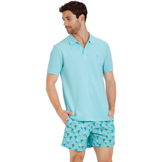 Men Others Solid - Men Cotton pique Polo Shirt Solid, Lagoon frontworn Men Others Solid - Men Cotton pique Polo Shirt Solid, Lagoon frontworn
