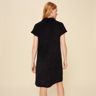 Women Others Solid - Women Terry Polo Dress Solid, Black back worn view