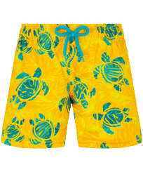 Boys Swim Trunks Stretch Turtles Madrague Yellow front view