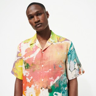 Hombre Autros Estampado - Camisa de bolos de lino con estampado Gra para hombre - Vilebrequin x John M Armleder, Multicolores detalles vista 3