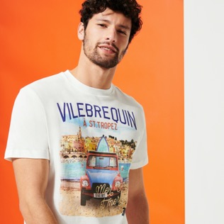 Hombre Autros Estampado - Camiseta sofisticada con logotipo de Vilebrequin y estampado 2 Chevaux À St Tropez para hombre, Off white detalles vista 1