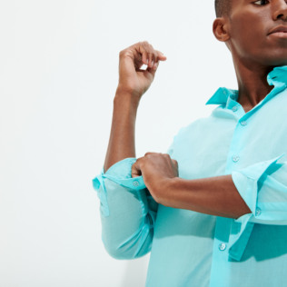 Hombre Autros Liso - Camisa en gasa de algodón de color liso unisex, Lazulii blue detalles vista 5