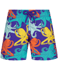Boys Classic Printed - Boys Swim Trunks Octopussy, Purple blue front view