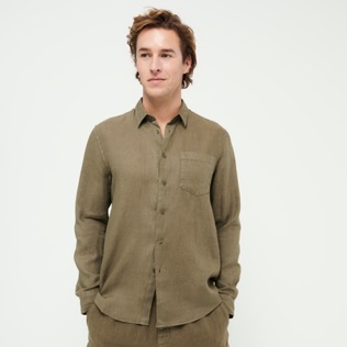 Camisa de lino con tinte natural para hombre Scrub detalles vista 3