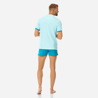 Hombre Autros Liso - Polo en piqué de algodón de color liso para hombre, Aguamarina backworn Hombre Autros Liso - Polo en piqué de algodón de color liso para hombre, Aguamarina backworn