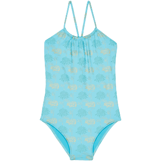 Girls Others Printed - Girls Swimwear Iridescent Flowers of Joy, Lazulii blue front view
