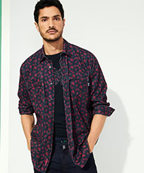 Men Others Printed - Men Corduroy Overshirt Micro Ronde Tortues, Navy front worn view