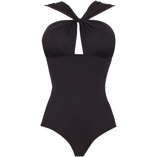 Donna Intero Unita - Costume intero donna drappeggiato tinta unita, Nero front Donna Intero Unita - Costume intero donna drappeggiato tinta unita, Nero front