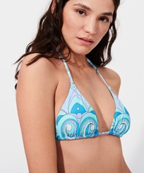 Mujer Tríangulo Estampado - Top de bikini de triángulo con estampado Mandala para mujer, Laguna vista frontal desgastada