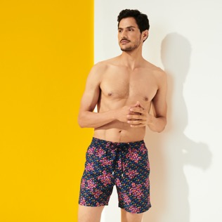 Men Classic Printed - Men Swimwear Micro Macro Ronde Des Tortues, Navy front worn view