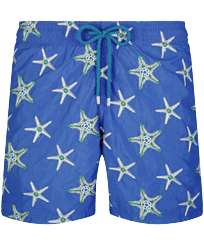 Men Swim Shorts Embroidered Starfish Dance - Limited Edition Purple blue front view