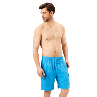 Herren Andere Uni - Einfarbige Leinen-Bermudashorts mit Cargotaschen für Herren, Star anise frontworn Herren Andere Uni - Einfarbige Leinen-Bermudashorts mit Cargotaschen für Herren, Star anise frontworn