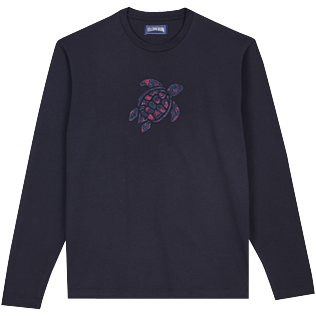 Men Others Embroidered - Men Embroidered Corduroy Turtle Cotton Long Sleeves T-Shirt, Navy front view